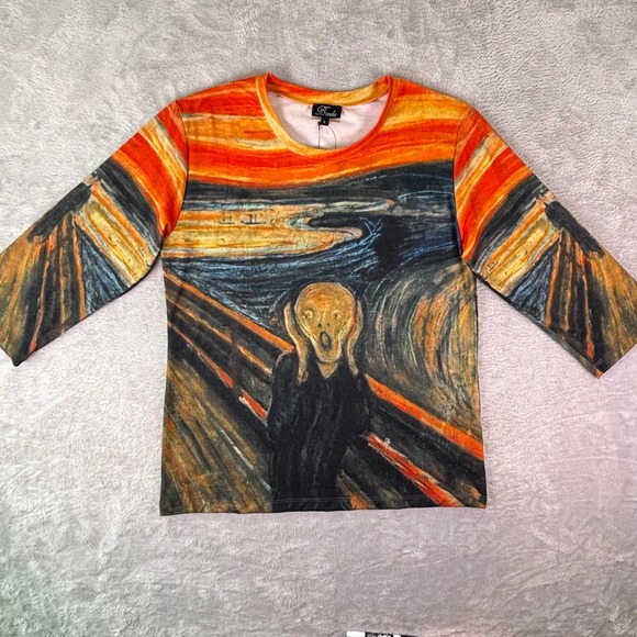 NWT Breckle Women's The Scream Art Print Long Sleeve Top Size L Multicolor - Picture 5 of 8